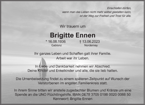 Traueranzeige von Brigitte Ennen 