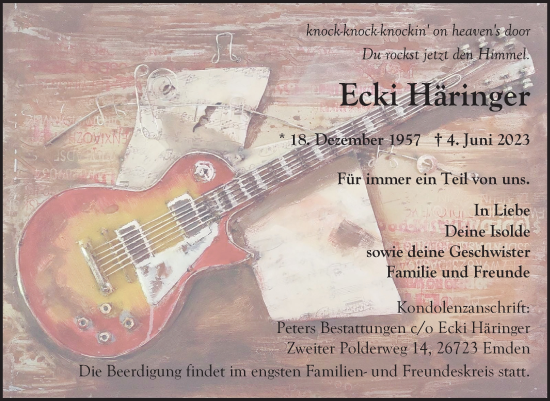 Traueranzeige von Ecki Häringer 