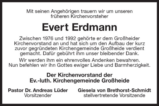 Traueranzeige von Evert Erdmann 