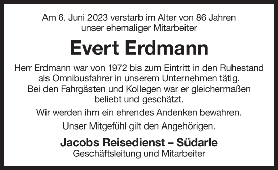 Traueranzeige von Evert Erdmann 