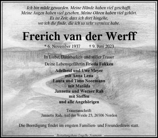 Traueranzeige von Frerich van der Werff 