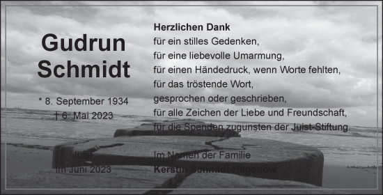 Traueranzeige von Gudrun Schmidt 