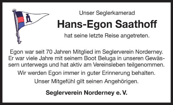 Traueranzeige von Hans-Egon Saathoff 