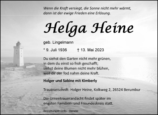 Traueranzeige von Helga Heine 