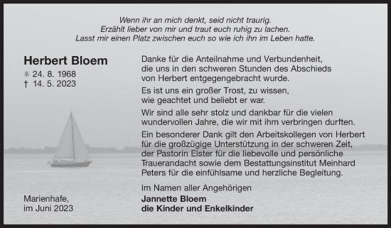 Traueranzeige von Herbert Bloem von Ostfriesischer Kurier