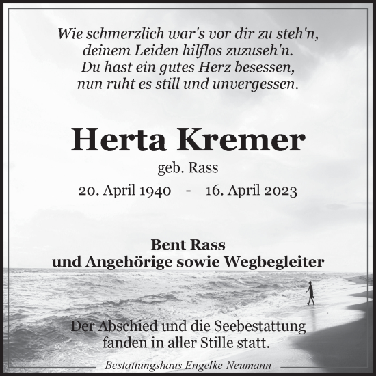 Traueranzeige von Herta Kremer 