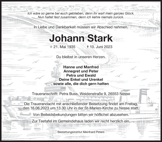 Traueranzeige von Johann Stark 