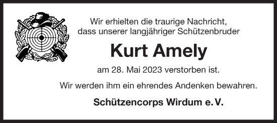 Traueranzeige von Kurt Amely 