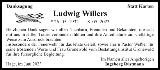 Traueranzeige von Ludwig Willers 