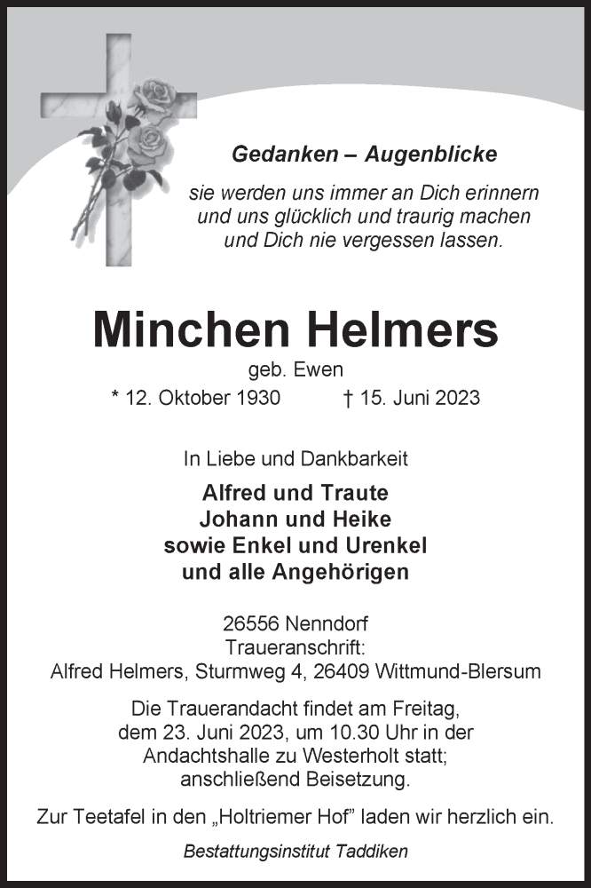  Traueranzeige für Minchen Helmers vom 19.06.2023 aus 