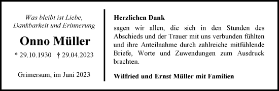 Traueranzeige von Onno Müller 