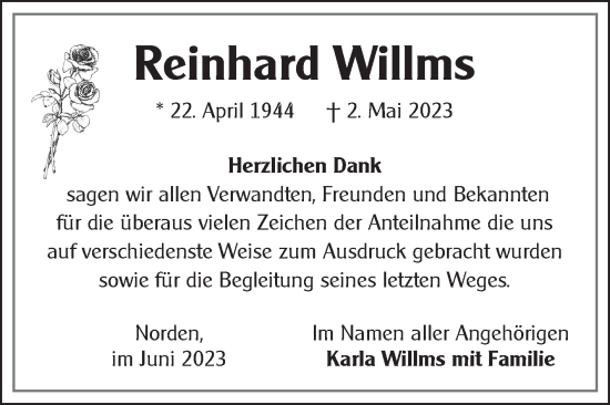 Traueranzeige von Reinhard Willms 