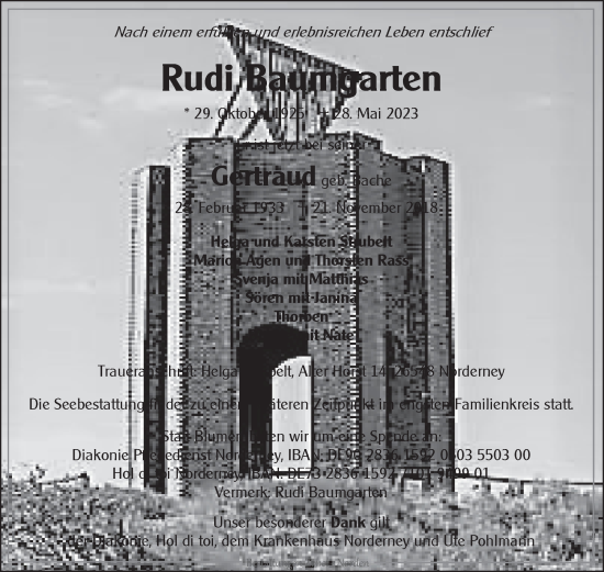 Traueranzeige von Rudi und Gertraud Baumgarten 