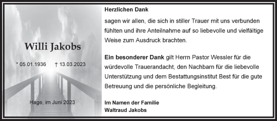 Traueranzeige von Willi Jakobs 