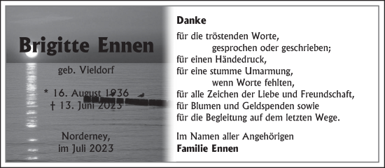 Traueranzeige von Brigitte Ennen von Ostfriesischer Kurier