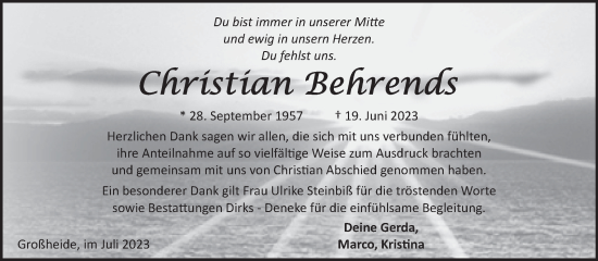 Traueranzeige von Christian Behrends von Ostfriesischer Kurier