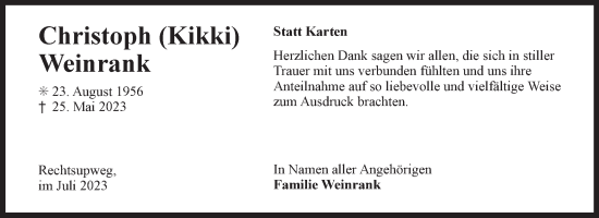 Traueranzeige von Christoph Weinrank von Ostfriesischer Kurier