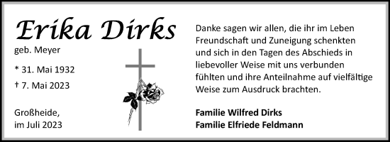 Traueranzeige von Erika Dirks von Ostfriesischer Kurier