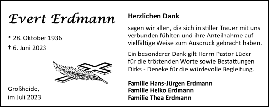 Traueranzeige von Evert Erdmann von Ostfriesischer Kurier