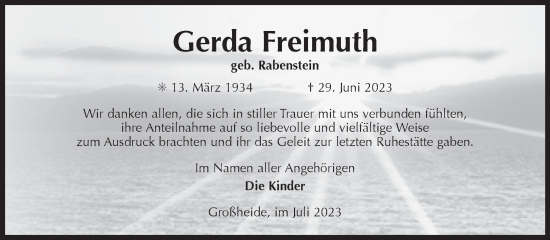 Traueranzeige von Gerda Freimuth von Ostfriesischer Kurier