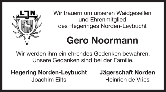 Traueranzeige von Gero Noormann von Ostfriesischer Kurier