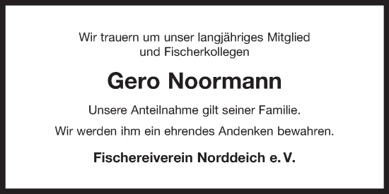 Traueranzeige von Gero Noormann von Ostfriesischer Kurier