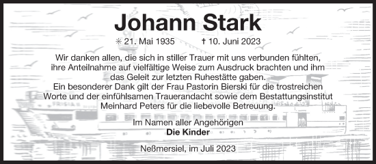 Traueranzeige von Johann Stark von Ostfriesischer Kurier