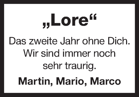 Traueranzeige von Lore  von Ostfriesischer Kurier