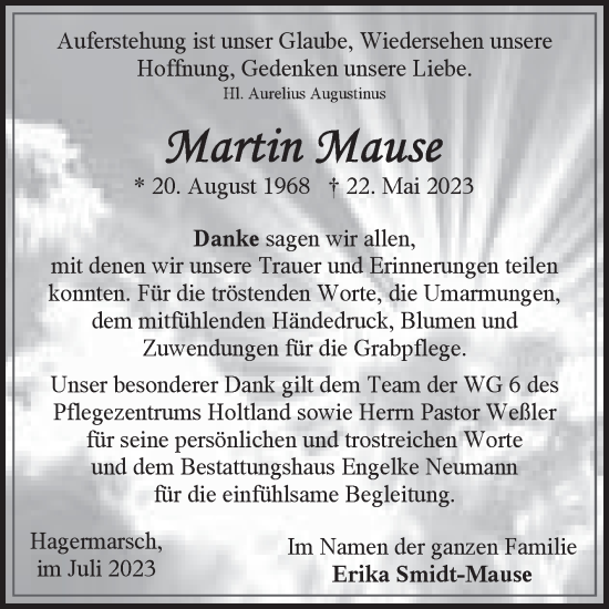 Traueranzeige von Martin Mause von Ostfriesischer Kurier