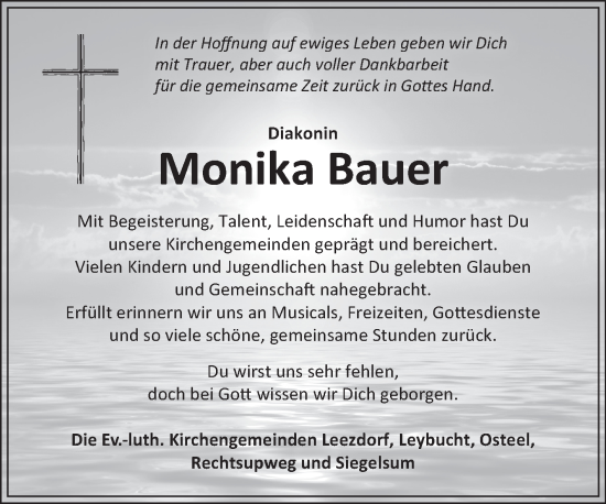 Traueranzeige von Monika Bauer von Ostfriesischer Kurier