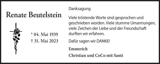 Traueranzeige von Renate Beutelstein von Ostfriesischer Kurier