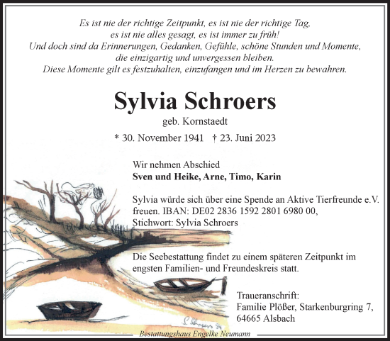 Traueranzeige von Sylvia Schroers von Ostfriesischer Kurier