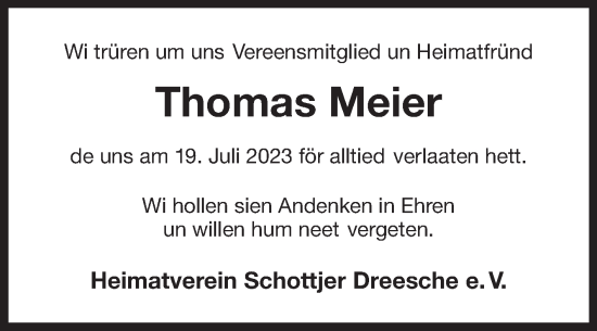 Traueranzeige von Thomas Meier von Ostfriesischer Kurier