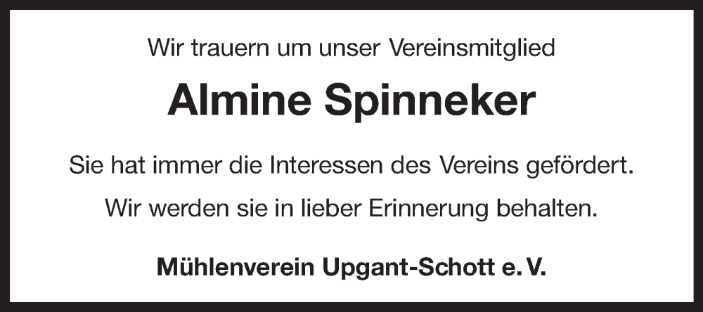  Traueranzeige für Almine Spinneker vom 05.08.2023 aus Ostfriesischer Kurier