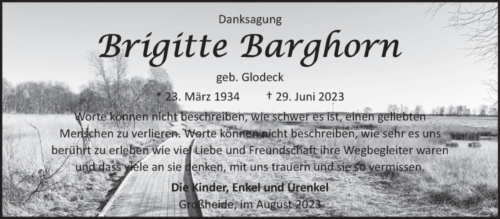  Traueranzeige für Brigitte Barghorn vom 05.08.2023 aus Ostfriesischer Kurier