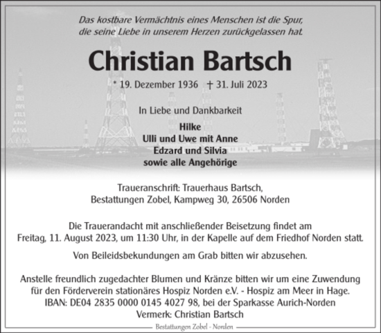 Traueranzeige von Christian Bartsch 