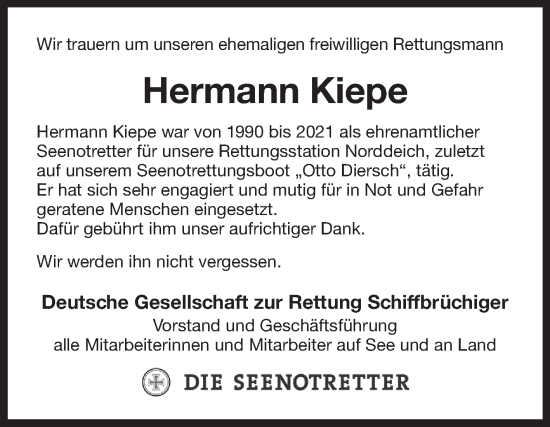 Traueranzeige von Hermann Kiepe 