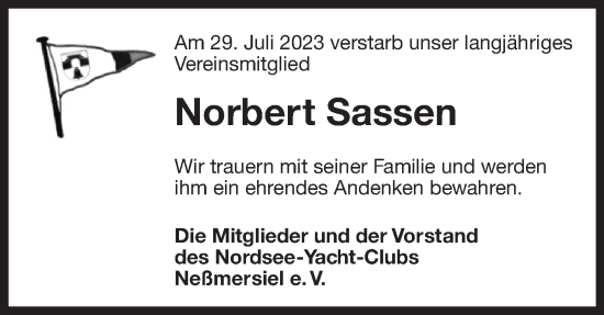 Traueranzeige von Norbert Sassen 