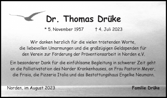 Traueranzeige von Thomas Drüke von Ostfriesischer Kurier