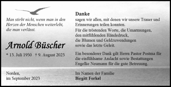 Traueranzeige von Arno Büscher von Ostfriesischer Kurier