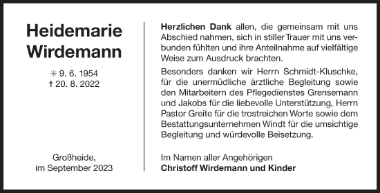 Traueranzeige von Heidemarie Wirdemann von Ostfriesischer Kurier