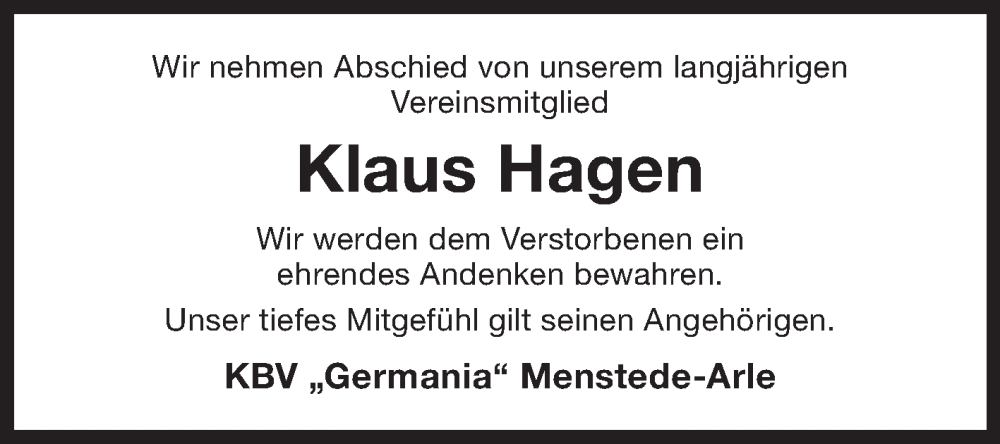  Traueranzeige für Klaus Hagen vom 30.09.2023 aus Ostfriesischer Kurier