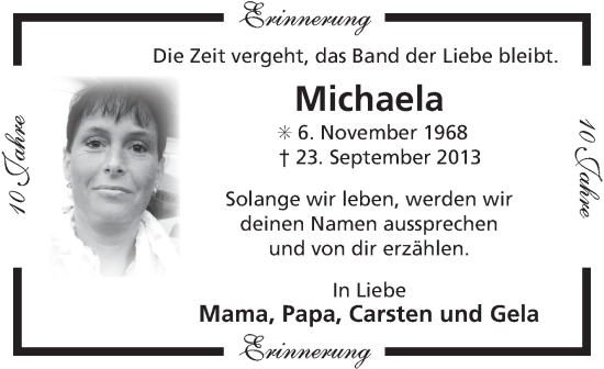 Traueranzeige von Michaela  von Ostfriesischer Kurier