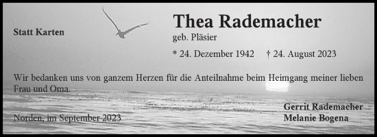 Traueranzeige von Thea Rademacher von Ostfriesischer Kurier