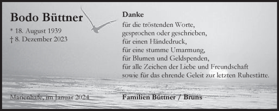 Traueranzeige von Bodo Büttner von Ostfriesischer Kurier