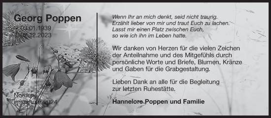 Traueranzeige von Georg Poppen von Ostfriesischer Kurier