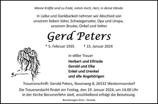 Traueranzeige von Gerd Peters von Ostfriesischer Kurier