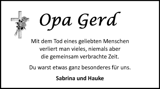 Traueranzeige von Gerd Peters von Ostfriesischer Kurier