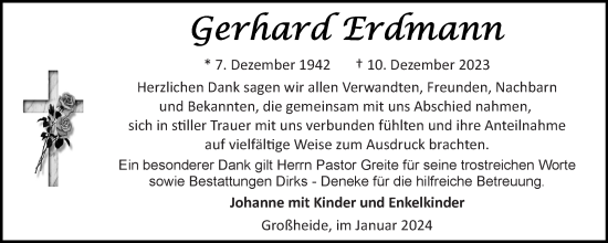 Traueranzeige von Gerhard Erdmann von Ostfriesischer Kurier