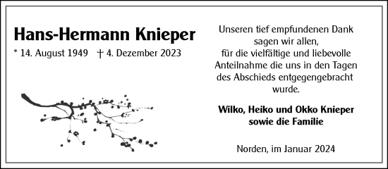 Traueranzeige von Hans-Hermann Knieper von Ostfriesischer Kurier